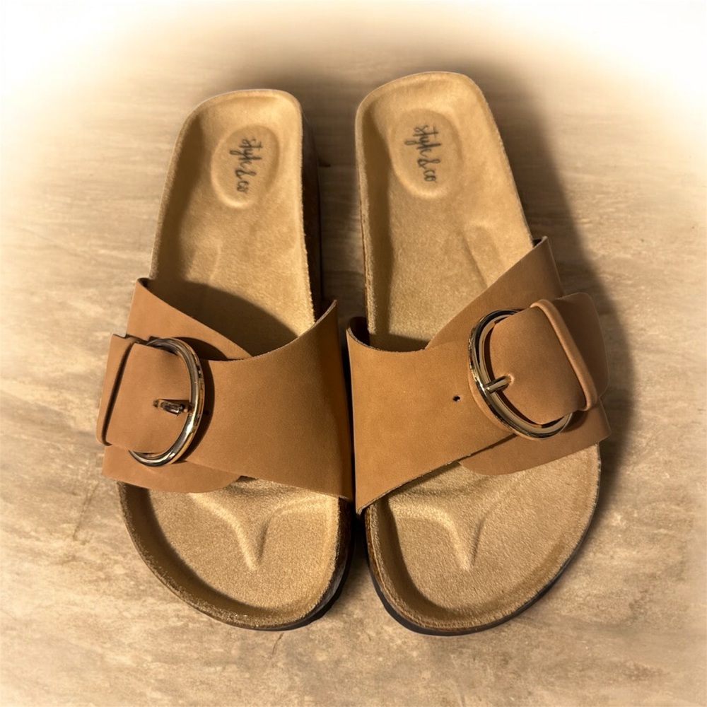 Style & Co. Tan Slide Sandals with Buckle